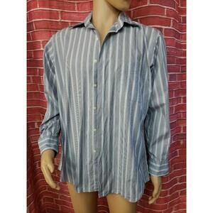 Barneys New York Mens Striped Shirt Blue Button Front Sz 15.5 Pocket front #WM1